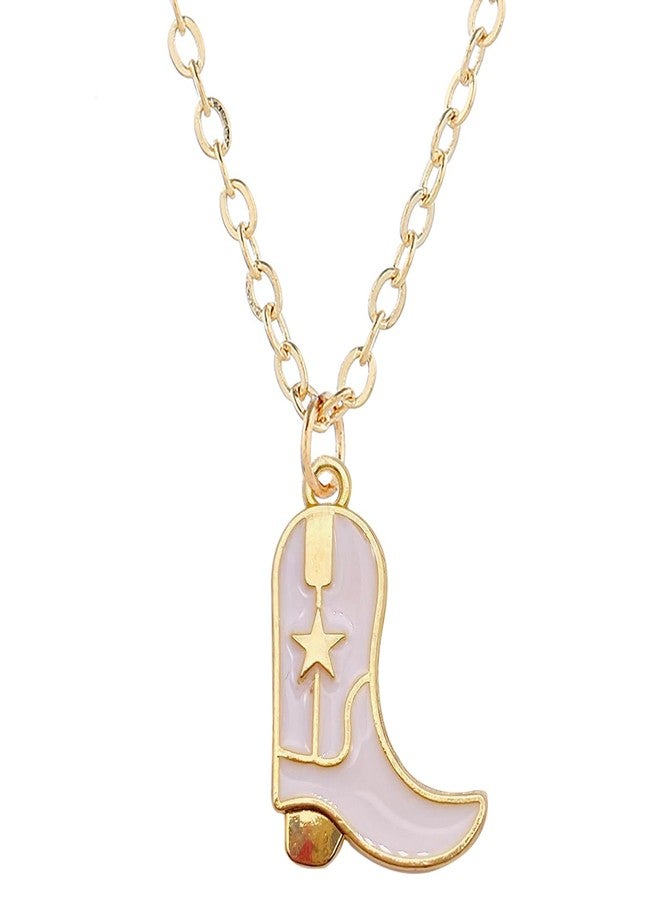 Aktully Cowgirl Boot Necklace Western Cowboy Boots Necklace 14K Gold Plated Cowboy Hat Pendant Necklace Western Trendy Jewelry for Women (White) - Image 1